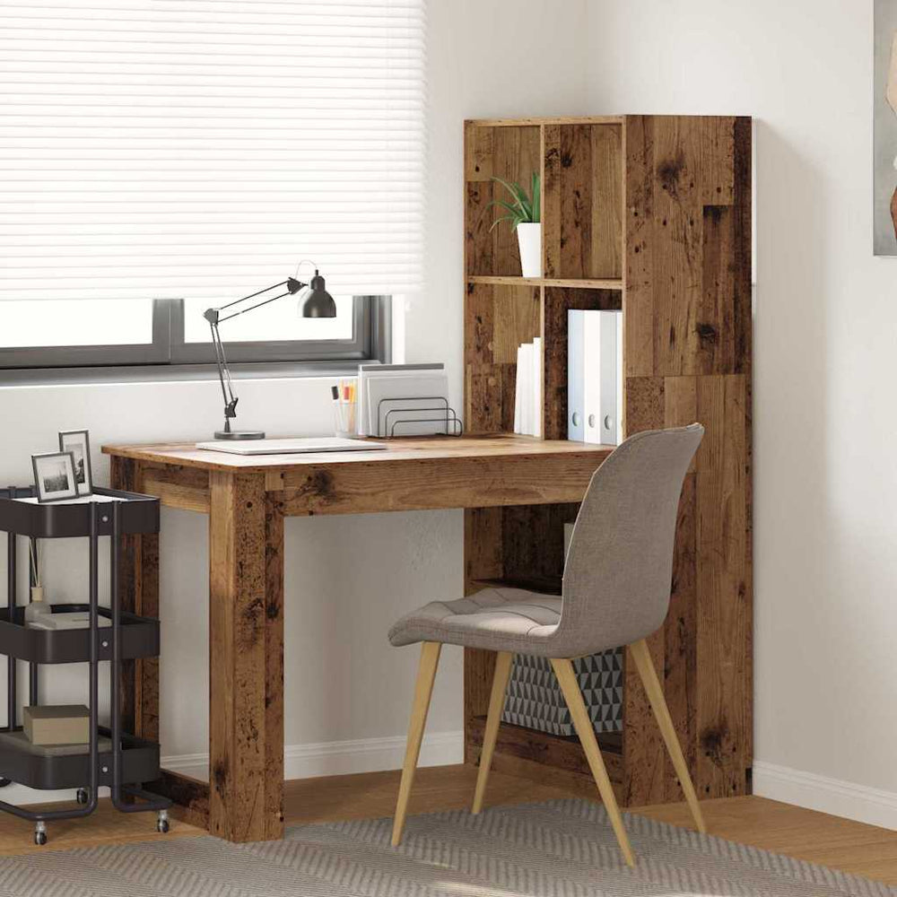 Schreibtisch mit Regal Altholz 122 cm