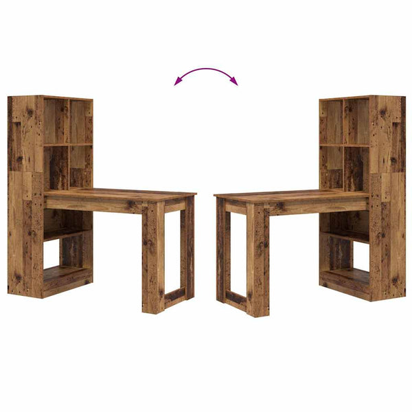 Schreibtisch mit Regal Altholz 122 cm