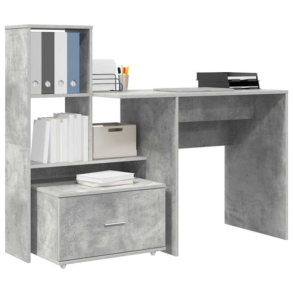 Beton Grau Schreibtisch mit Stauraum
