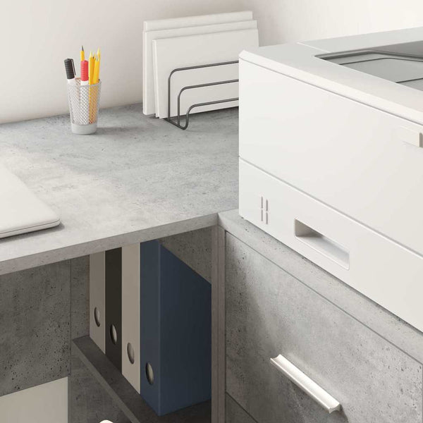 Eckschreibtisch Beton Grau mit Schubladen