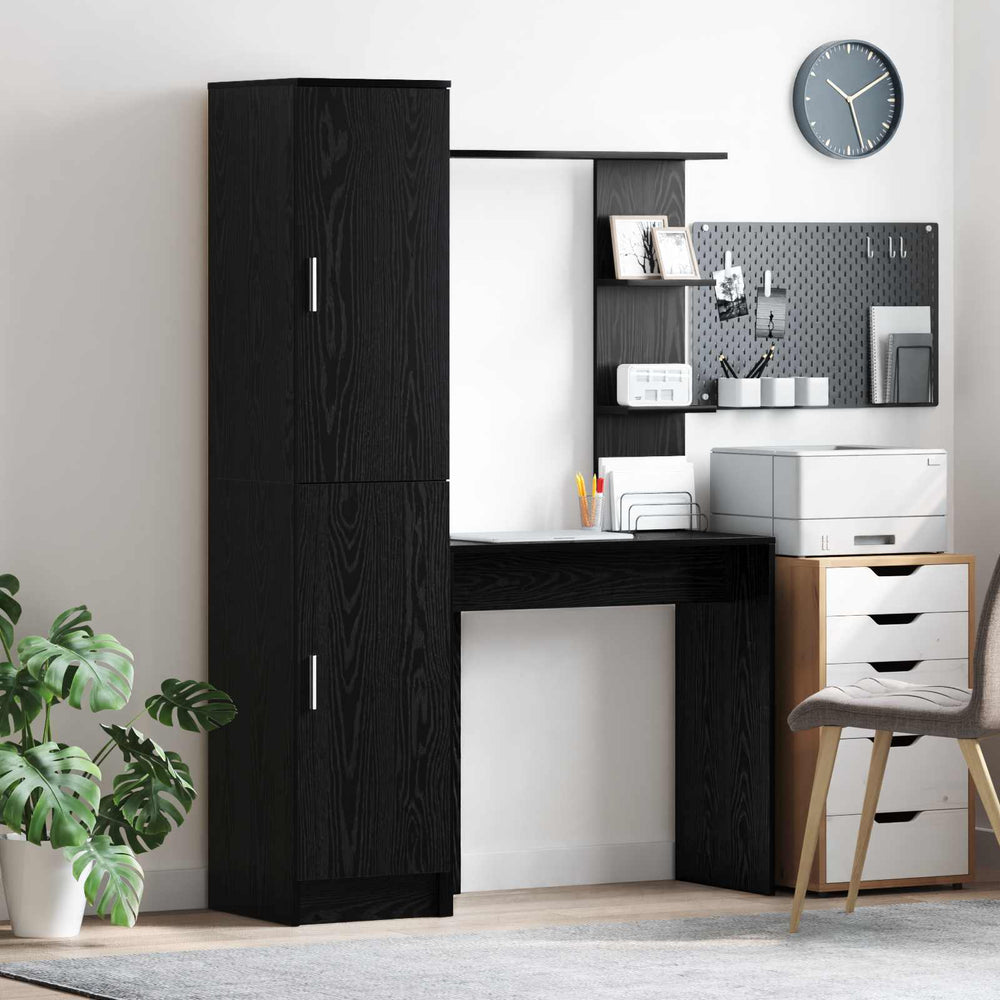 Schreibtisch 2er-Set Schwarz Eichenoptik