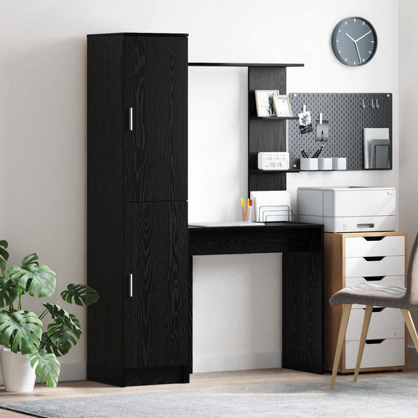 Schreibtisch 2er-Set Schwarz Eichenoptik