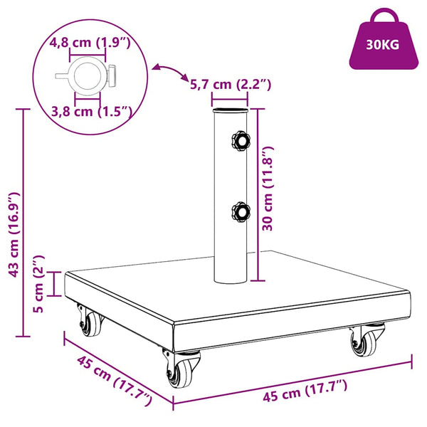 Sonnenschirmständer 30kg Granit Schwarz Quadratisch