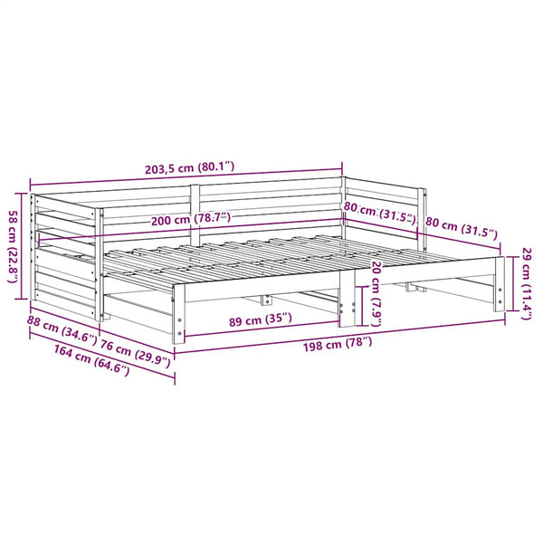Tagesbett mit Ausziehbett 80x200 cm