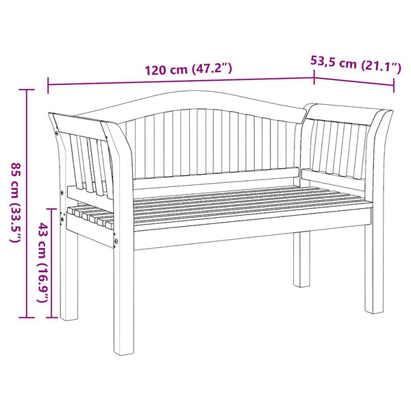 vidaXL Banc marron 120 x 53,5 x 85 cm en teck massif