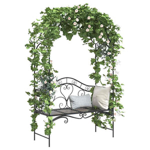 Schwarze Gartenbank Stahl 200 cm