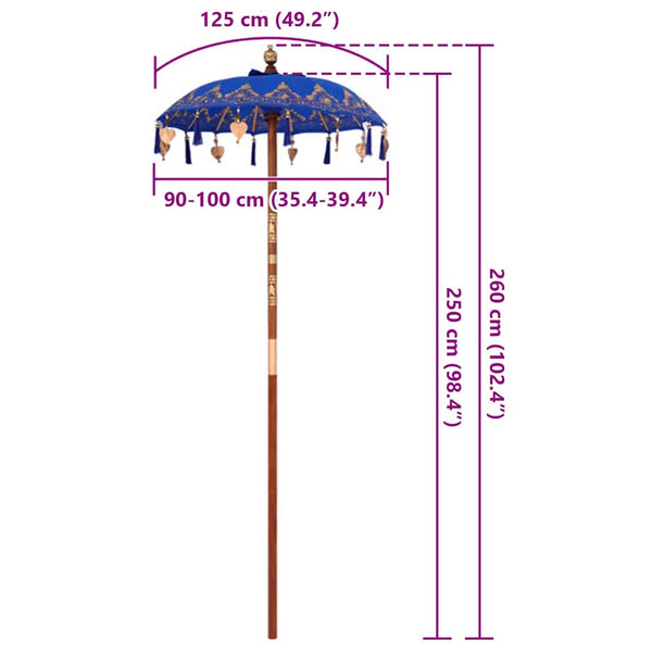 Balinesischer Sonnenschirm Blau 260cm