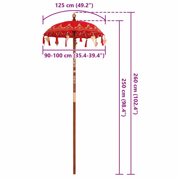 Balinesischer Sonnenschirm Rot 125cm