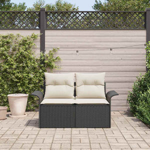Gartensofa Schwarz mit Kissen Poly-Rattan