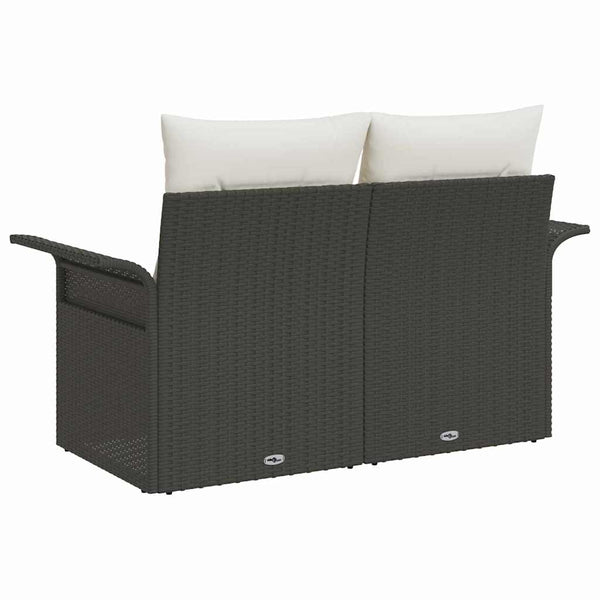 Gartensofa Schwarz mit Kissen Poly-Rattan