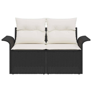 Gartensofa Schwarz mit Kissen Poly-Rattan