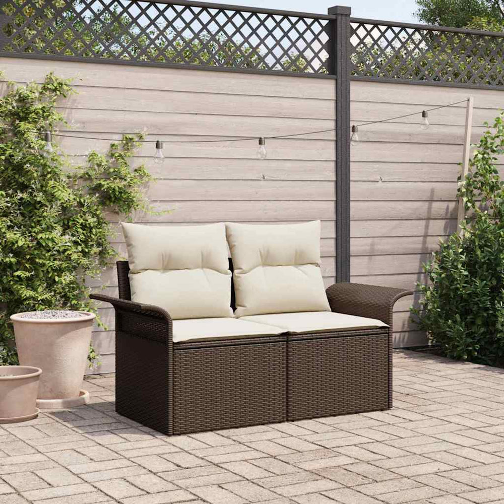 vidaXL Garden Sofa with Cushions Brown 141 x 62 x 69 cm Poly Rattan