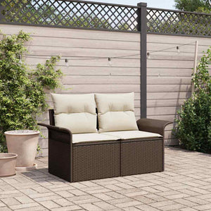 Gartensofa Braun mit Kissen Poly-Rattan 141cm