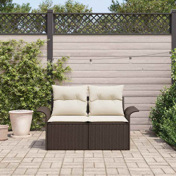 Gartensofa Braun mit Kissen Poly-Rattan 141cm