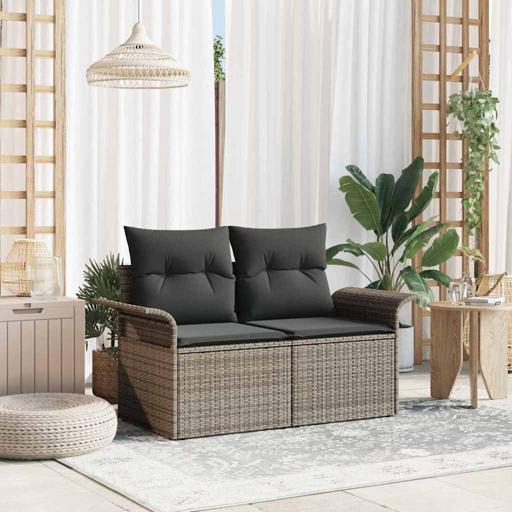 Gartensofa Grau mit Kissen Poly-Rattan 141cm