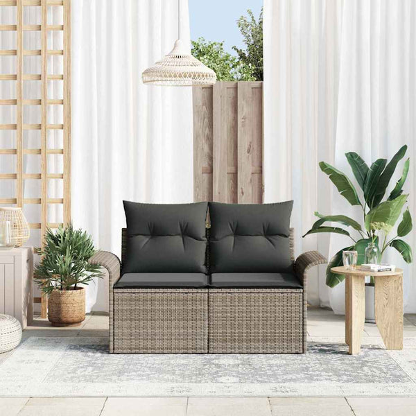 Gartensofa Grau mit Kissen Poly-Rattan 141cm