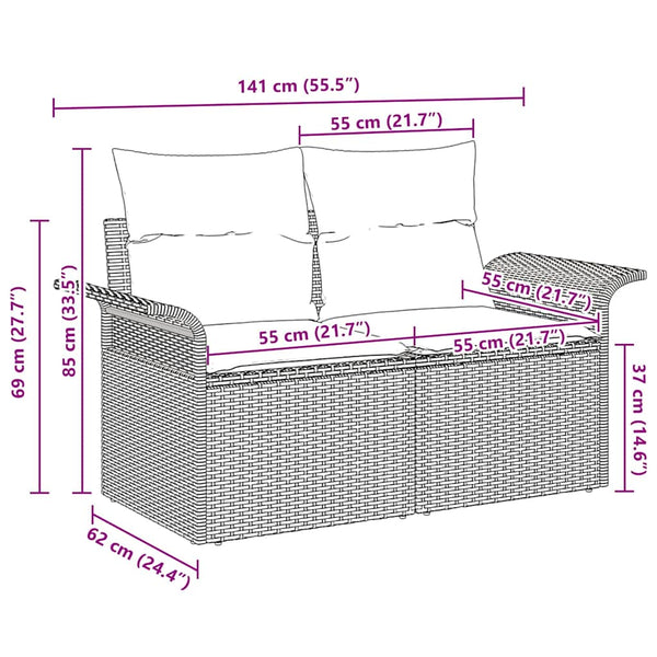 Gartensofa Grau mit Kissen Poly-Rattan 141cm