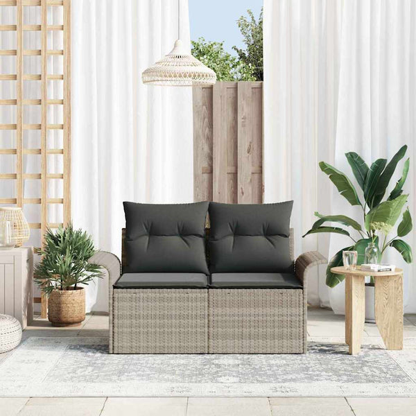 Gartensofa Hellgrau mit Kissen Poly-Rattan