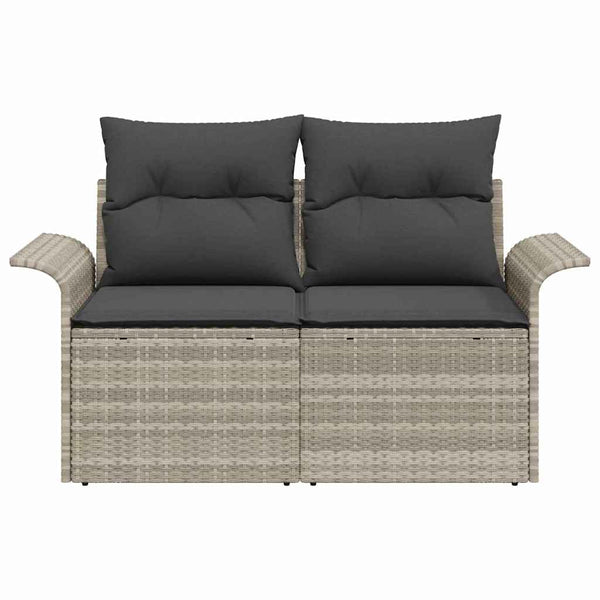 Gartensofa Hellgrau mit Kissen Poly-Rattan