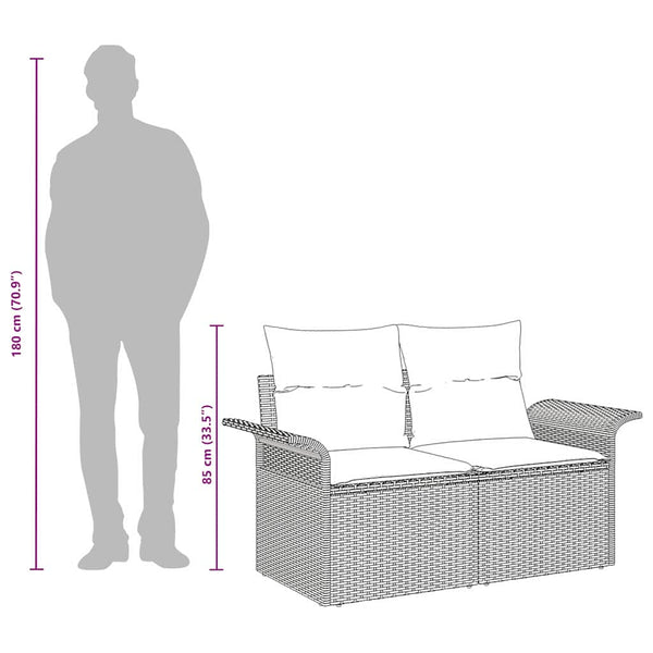 Gartensofa Hellgrau mit Kissen Poly-Rattan