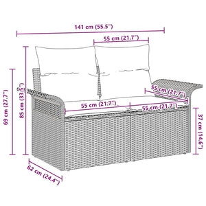 Gartensofa Hellgrau mit Kissen Poly-Rattan
