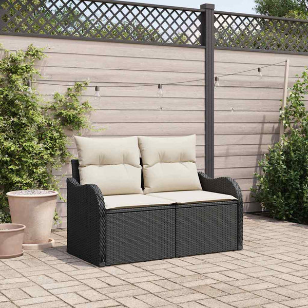 Gartensofa Schwarz mit Kissen Poly-Rattan