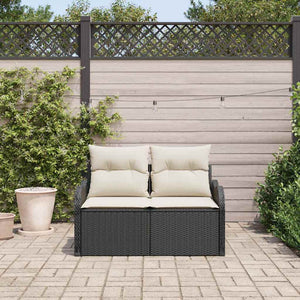 Gartensofa Schwarz mit Kissen Poly-Rattan