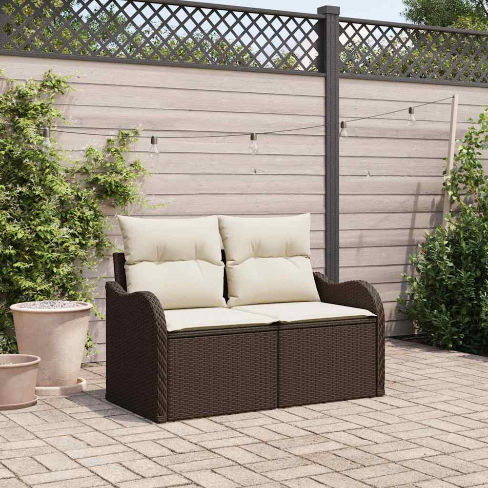 vidaXL Garden Sofa with Cushions Brown 121 x 62 x 69cm Poly Rattan
