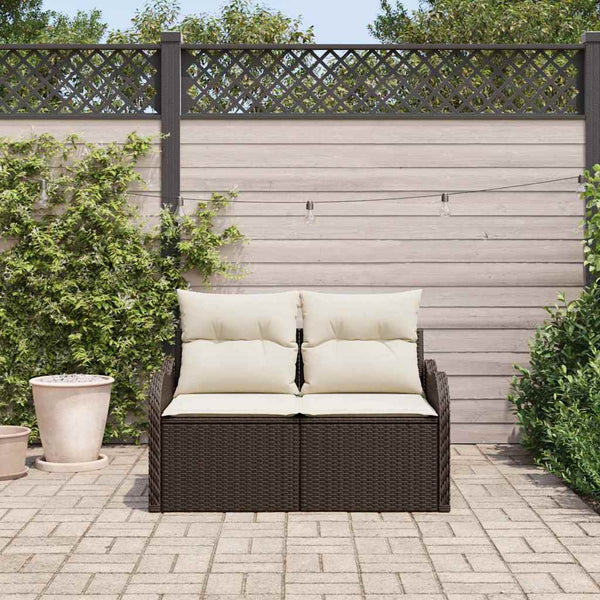 Gartensofa Braun Poly-Rattan mit Kissen