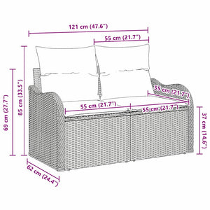 Gartensofa Braun Poly-Rattan mit Kissen