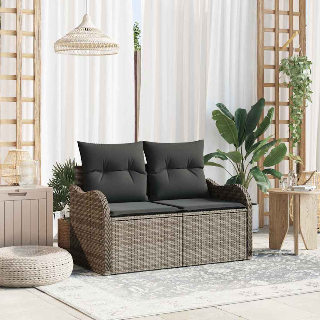 Graues Gartensofa mit Kissen Poly-Rattan 121cm