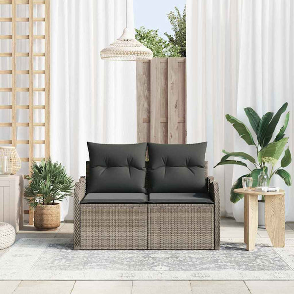 Graues Gartensofa mit Kissen Poly-Rattan 121cm