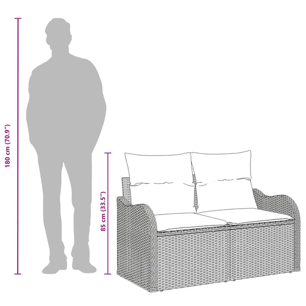 Gartensofa Hellgrau mit Kissen Poly-Rattan