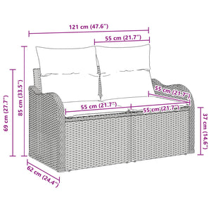 Gartensofa Hellgrau mit Kissen Poly-Rattan