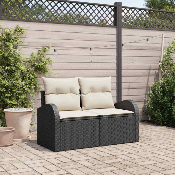 Gartensofa Schwarz mit Kissen, Poly-Rattan 124cm