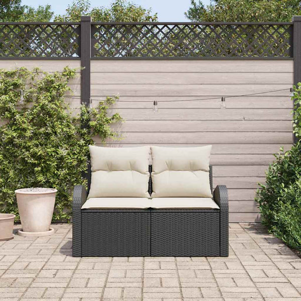 Gartensofa Schwarz mit Kissen, Poly-Rattan 124cm