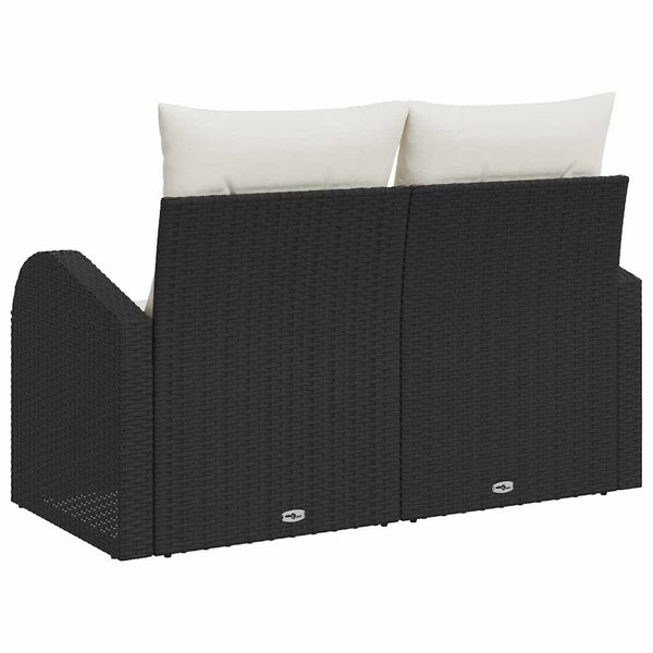 Gartensofa Schwarz mit Kissen, Poly-Rattan 124cm