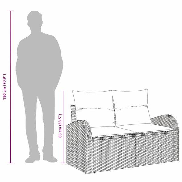 Gartensofa Schwarz mit Kissen, Poly-Rattan 124cm