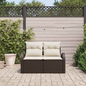 Gartensofa Braun Poly-Rattan mit Kissen