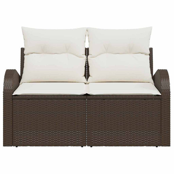 Gartensofa Braun Poly-Rattan mit Kissen
