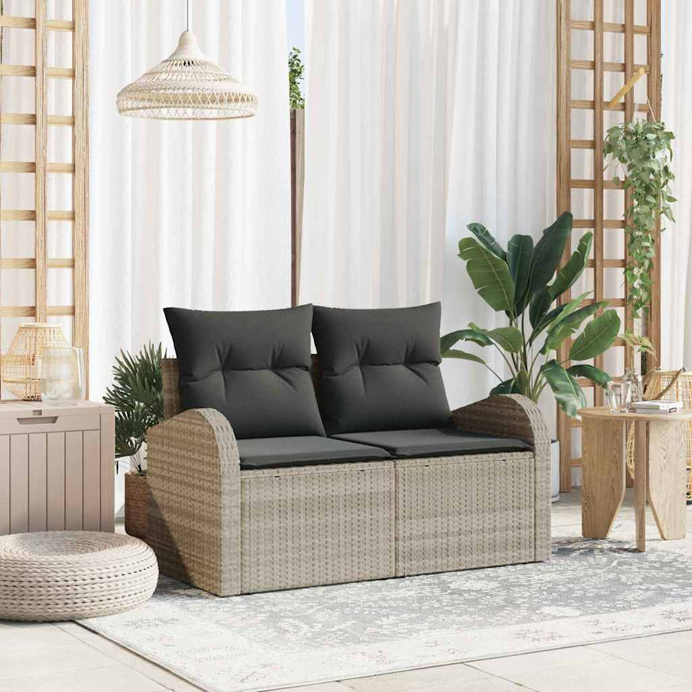 Gartensofa Hellgrau Poly-Rattan mit Kissen