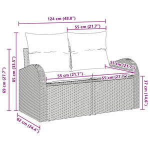 Gartensofa Hellgrau Poly-Rattan mit Kissen