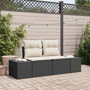 Gartensofa Schwarz mit Kissen 184 cm Poly-Rattan