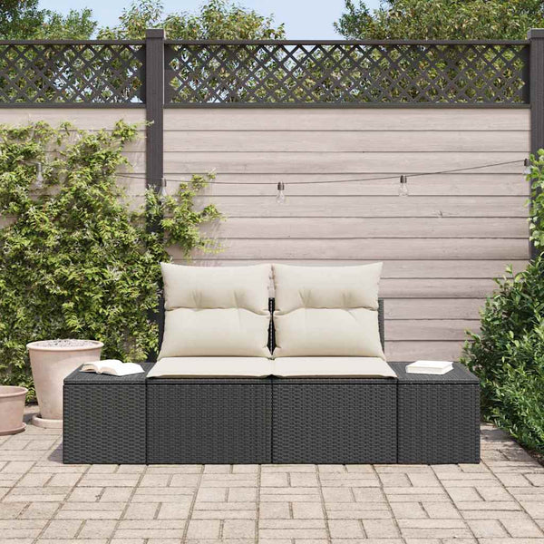 Gartensofa Schwarz mit Kissen 184 cm Poly-Rattan