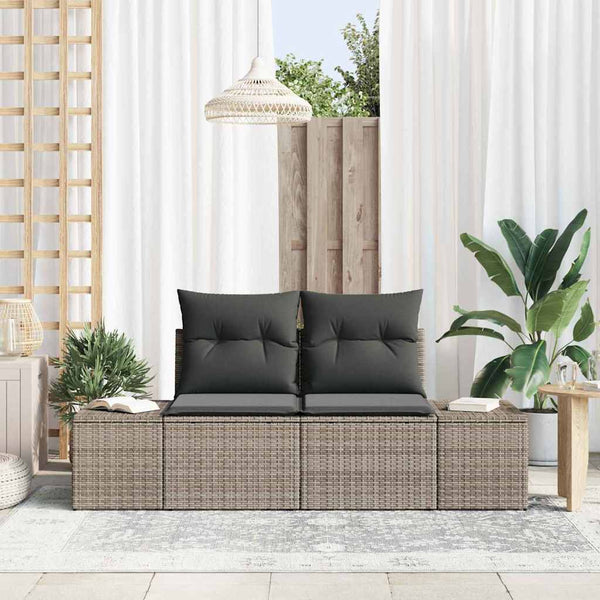 Gartensofa Grau Poly-Rattan mit Kissen 184cm