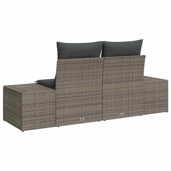 Gartensofa Grau Poly-Rattan mit Kissen 184cm