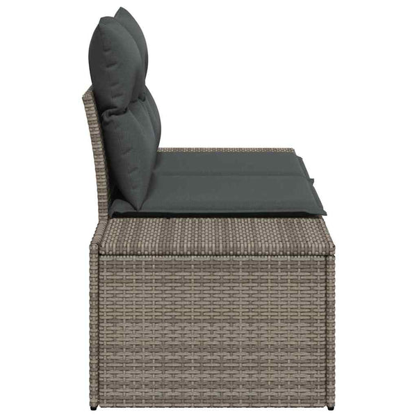 Gartensofa Grau Poly-Rattan mit Kissen 184cm