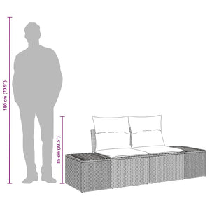 Gartensofa Grau Poly-Rattan mit Kissen 184cm