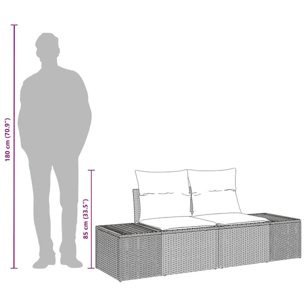 Gartensofa Grau Poly-Rattan mit Kissen 184cm