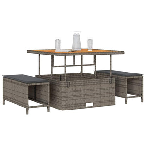 Garten Essgruppe Grau Poly-Rattan